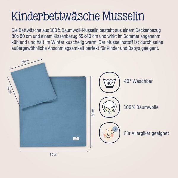 Julius Zöllner Bettwäsche aus Baumwollmusselin, Blau Sonderangebot der Fabrik