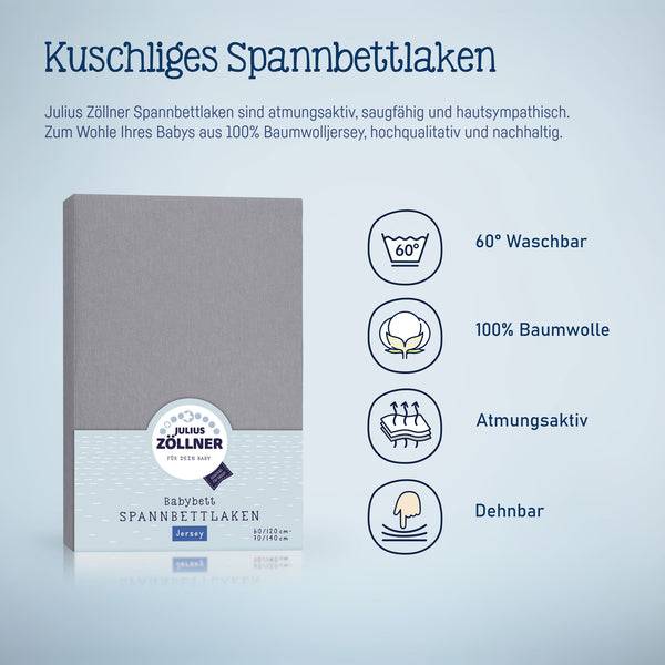 Julius Zöllner Jersey Spannbettlaken für Babymatratzen 60x120 bis 70x140cm, Anthracite Günstiger Verkauf
