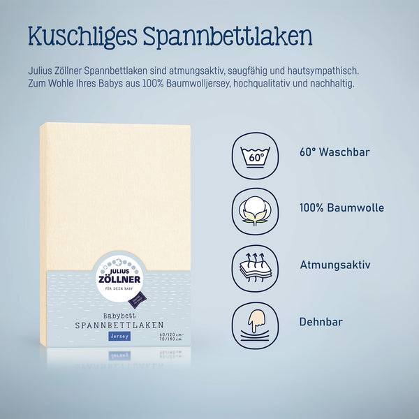 Julius Zöllner Jersey Spannbettlaken für Babymatratzen 60x120 bis 70x140cm, Ecru Fabrikverkauf