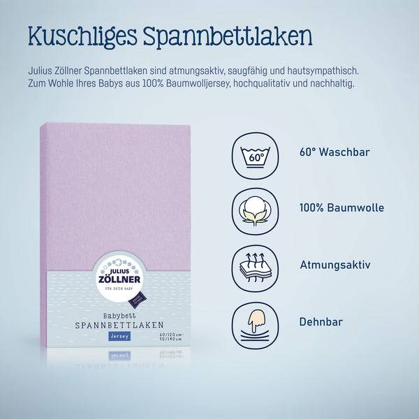 Julius Zöllner Jersey Spannbettlaken für Babymatratzen 60x120 bis 70x140cm, Flieder Meist gekauft