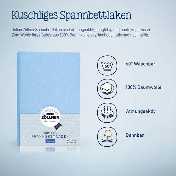 Julius Zöllner Jersey Spannbettlaken für Babymatratzen 60x120 bis 70x140cm, Hellblau Blitzverkäufe