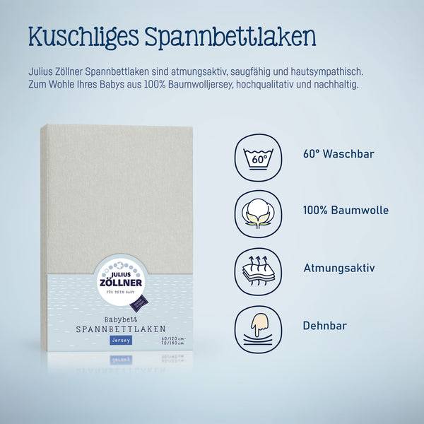Julius Zöllner Jersey Spannbettlaken für Babymatratzen 60x120 bis 70x140cm, Hellgrau Kostenloser Versand