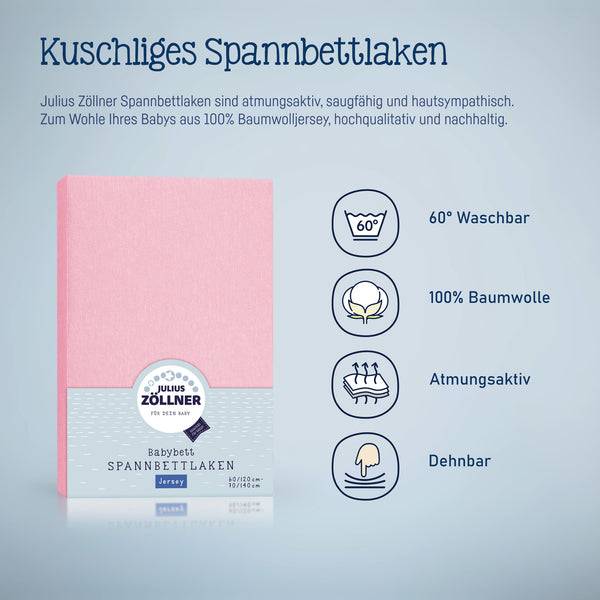 Julius Zöllner Jersey Spannbettlaken für Babymatratzen 60x120 bis 70x140cm, Rosa Fabrik Onlineshop