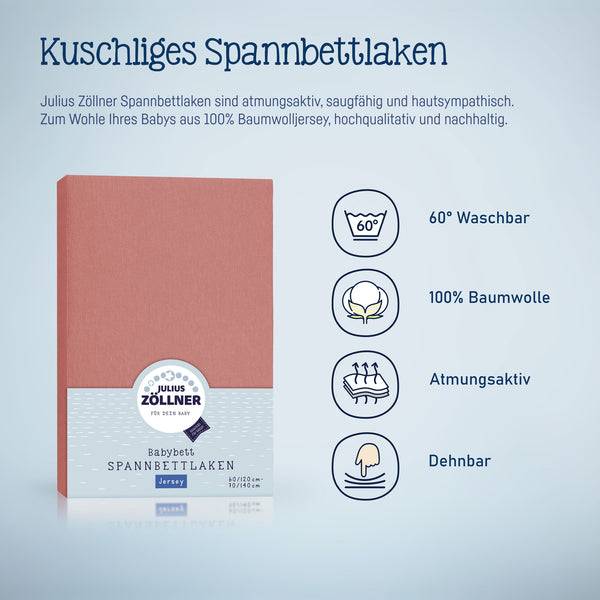 Julius Zöllner Jersey Spannbettlaken für Babymatratzen 60x120 bis 70x140cm, Terra Rabatt