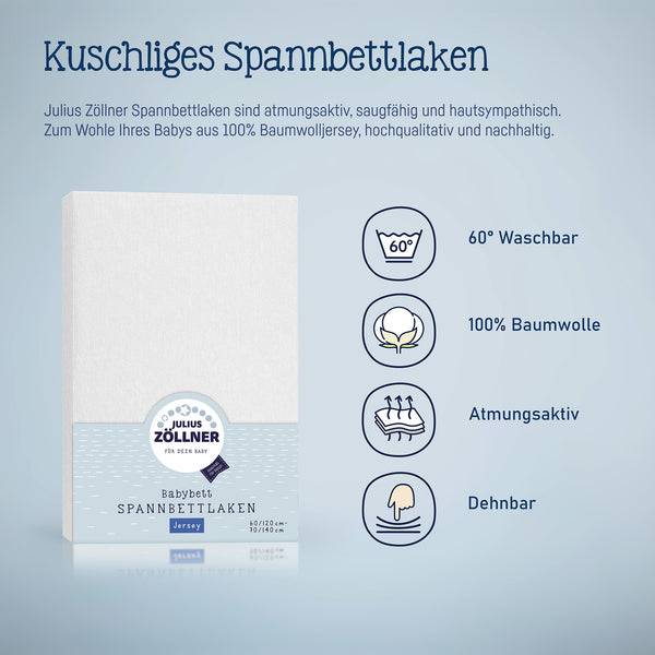 Julius Zöllner Jersey Spannbettlaken für Babymatratzen 60x120 bis 70x140cm, Weiß Günstig kaufen