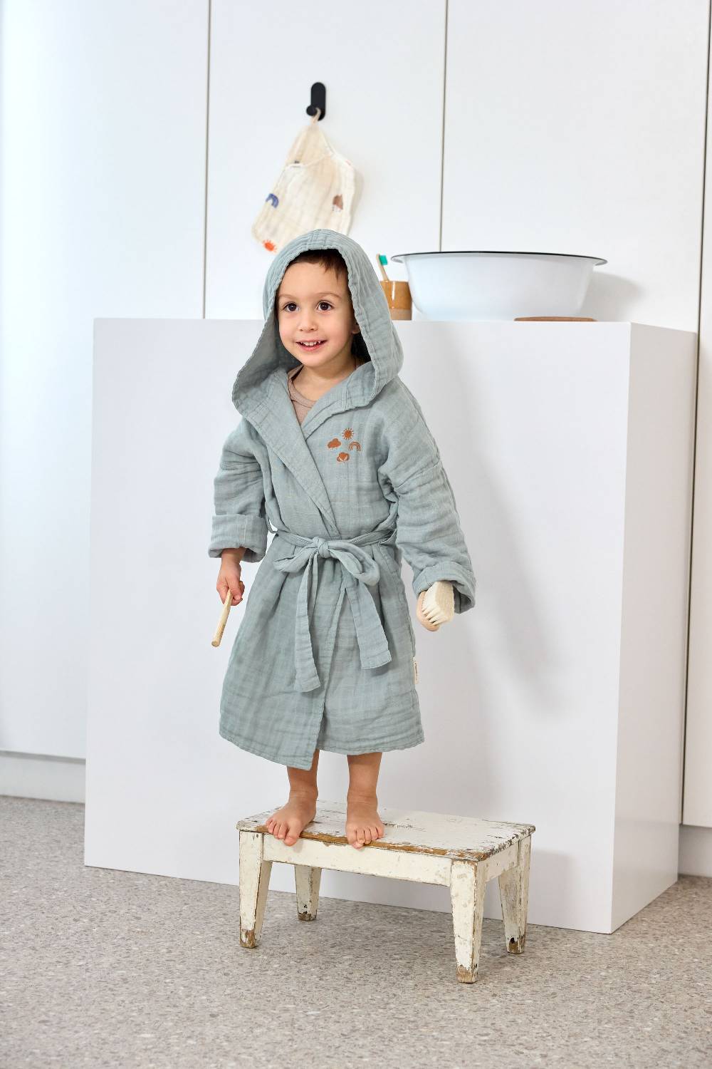 Lässig Bademantel Kinder (Little One & Me) - Baumwolle, Hellblau Letzte 2 Tage