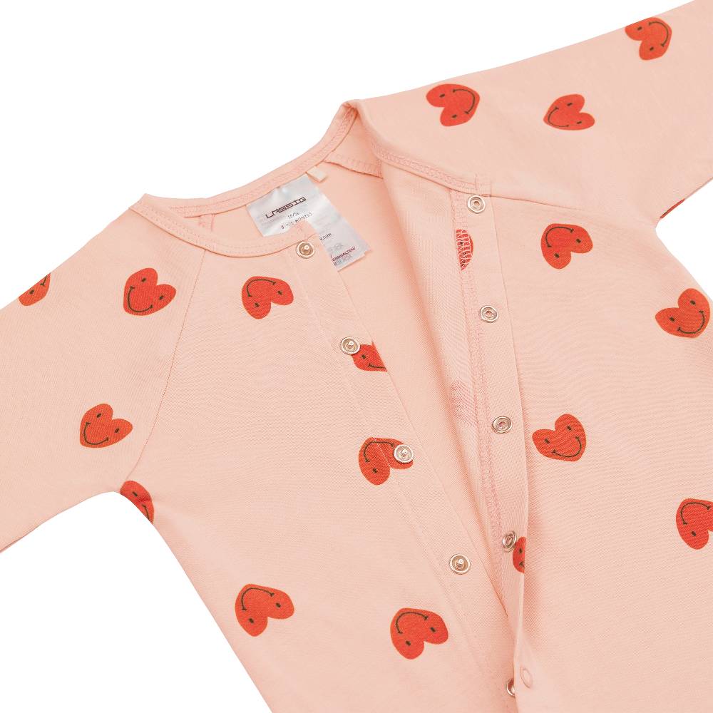 Lässig Baby Schlafoverall - Bio Baumwolle, Herzen, Rosa Fabrikverkauf