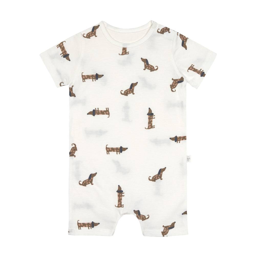 Lässig Baby Jumpsuit - Bio Baumwolle, Hund, Beige Online Shopping