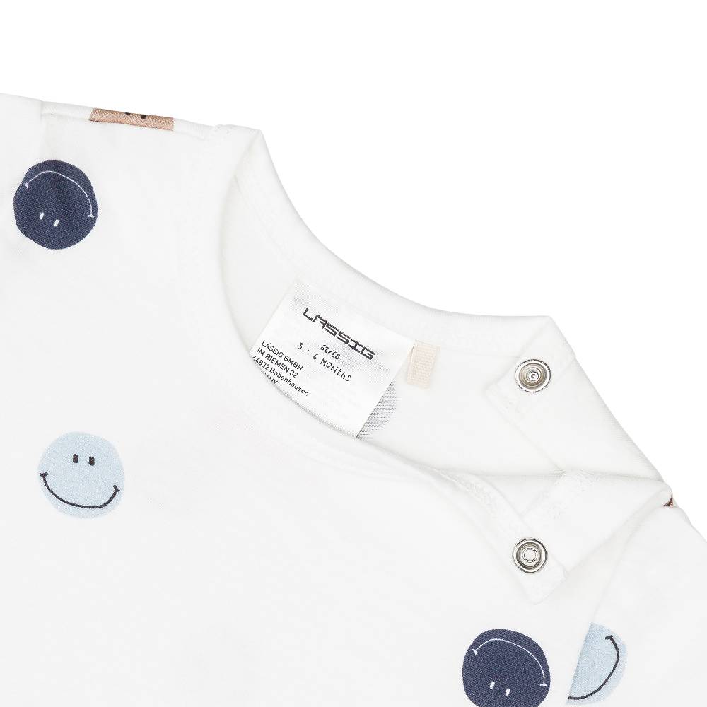 Lässig Baby Jumpsuit - Bio Baumwolle, Smile, Milky Saisonschlussverkauf