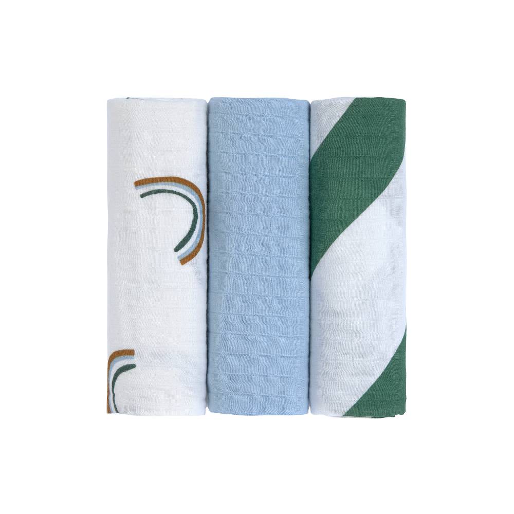 Lässig Mulltücher 3er Set 85 x 85 - Bio Baumwolle, Happy Rascals, Himmelblau VIP-Rabatte