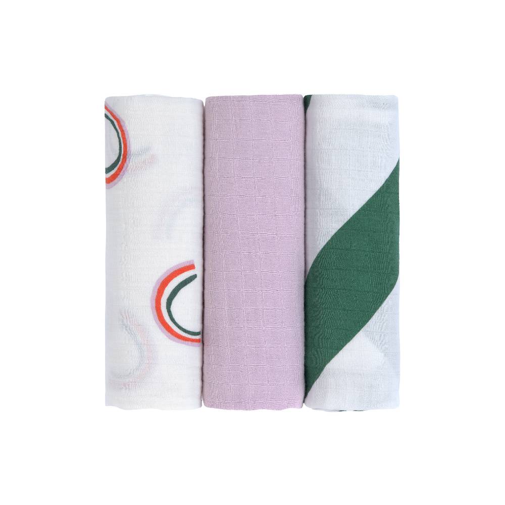 Lässig Mulltücher 3er Set 85 x 85 - Bio Baumwolle, Happy Rascals, Lila Tiefpreis