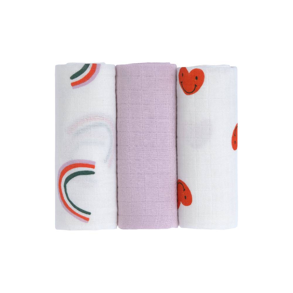 Lässig Mulltücher 3er Set (60 x 60 cm) - Bio Baumwolle, Happy Rascals, Herz Super Sparpreis