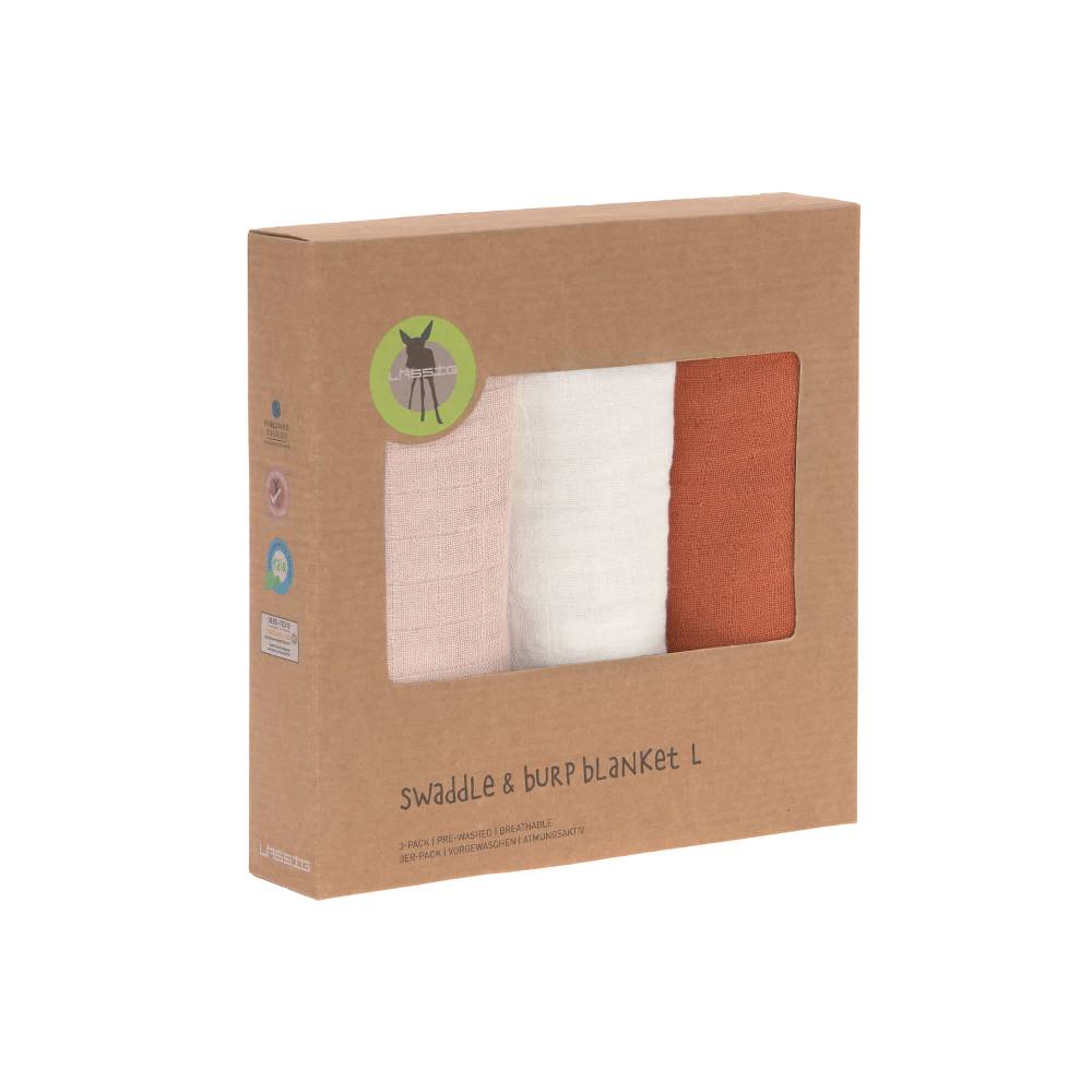 Lässig Mulltücher (3 Stk) - Swaddle & Burp Blanket L, Powder Pink Milky Rust Bis zu 60% Rabatt