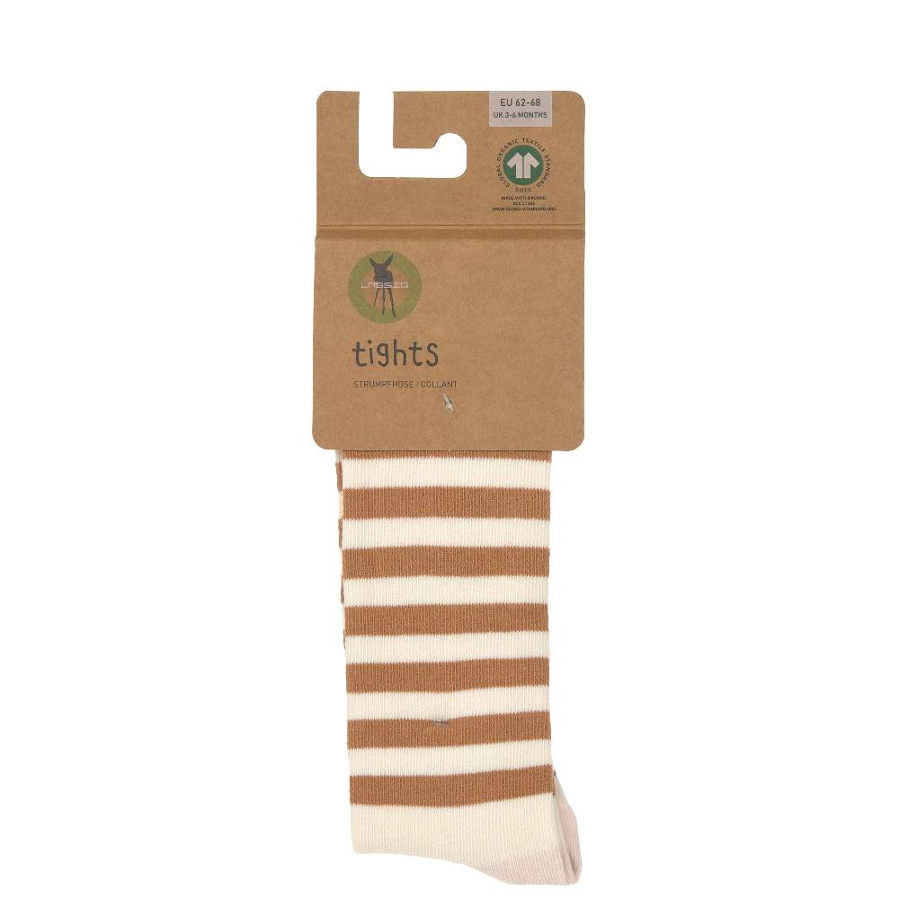 Lässig Strumpfhose GOTS - Tights, Halb Gestreift Weiß Karamell Sonderangebot