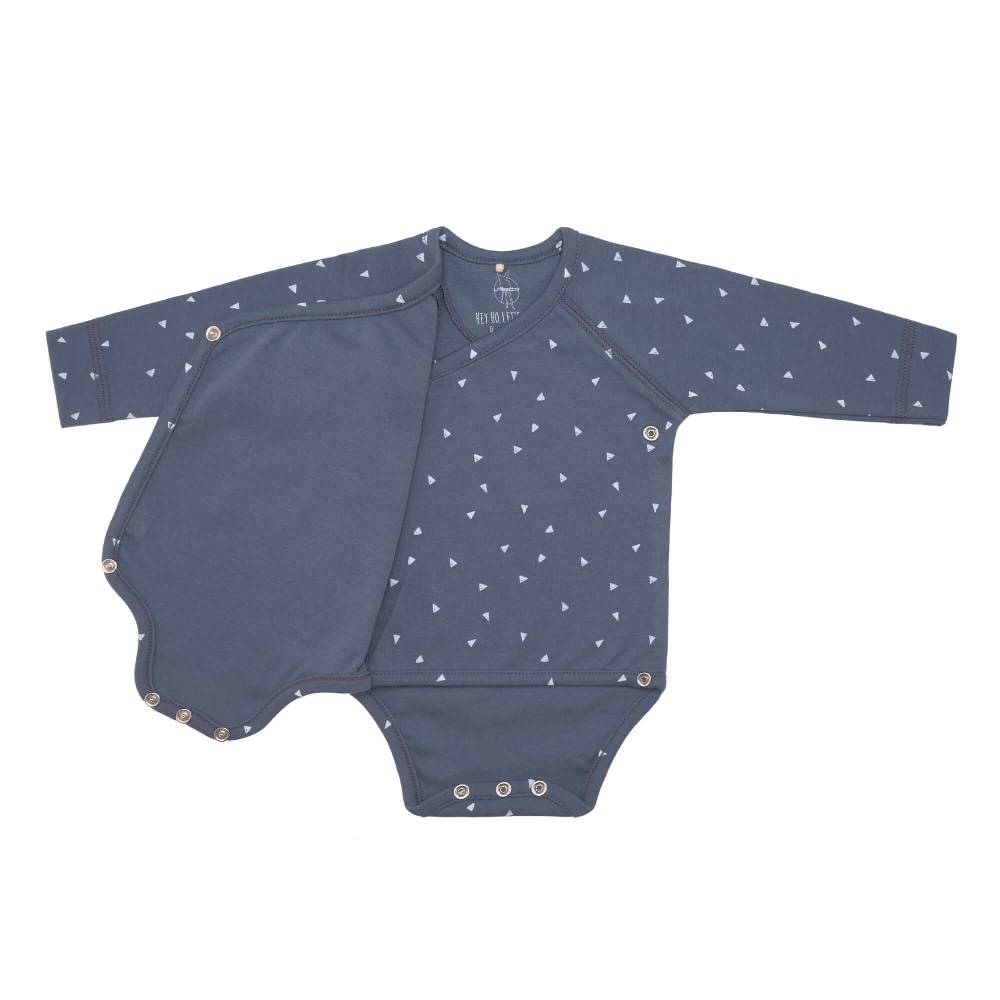 Lässig Baby Wickelbody langarm - Bio Baumwolle, Dreiecke, Blau Valentinstagsangebot