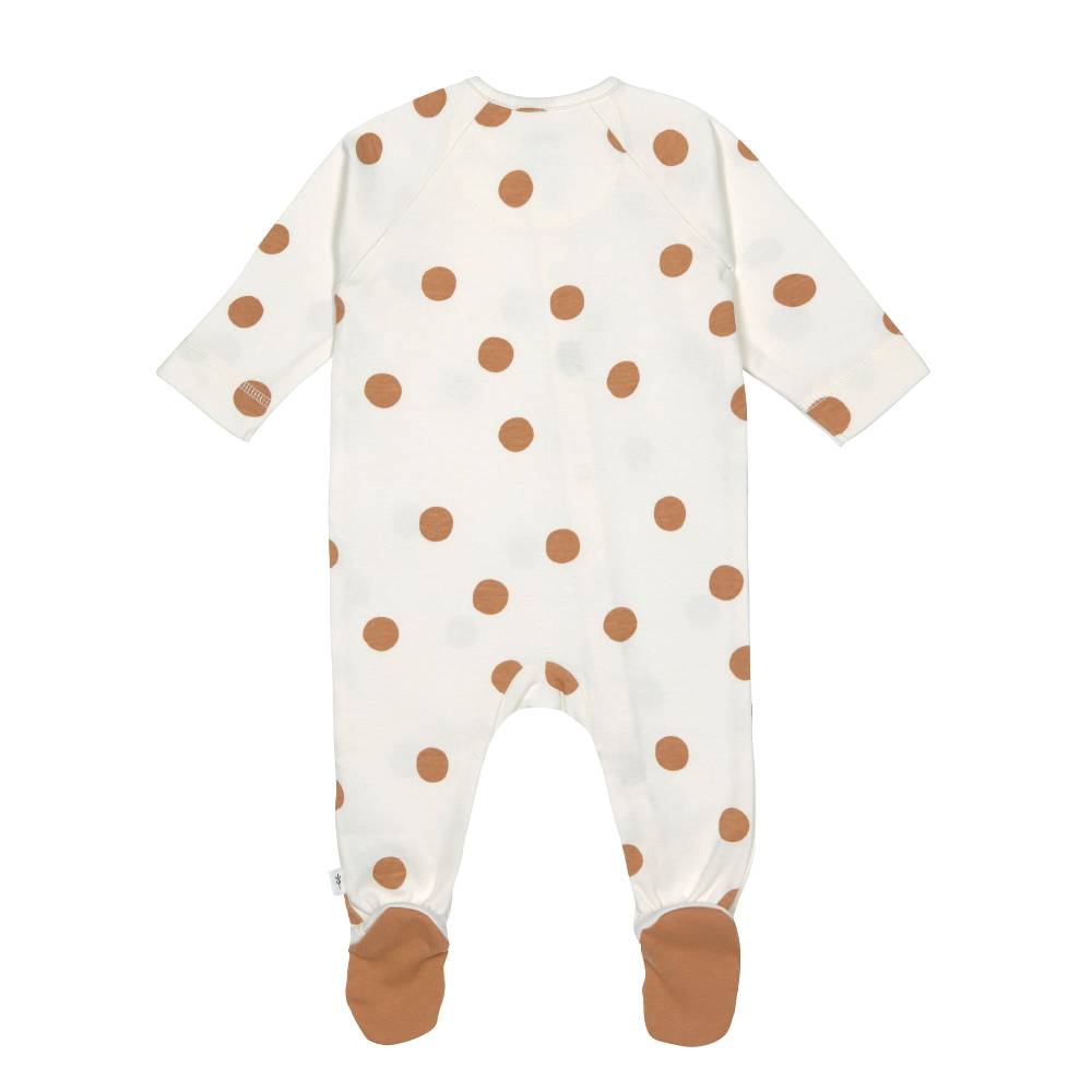Lässig Baby Schlafanzug mit Füßen - Bio Baumwolle, Big Dots, Weiß Lagerräumung