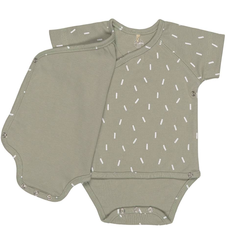 Lässig Baby Wickelbody kurzarm - Bio Baumwolle, Striche, Oliv Neueste Mode