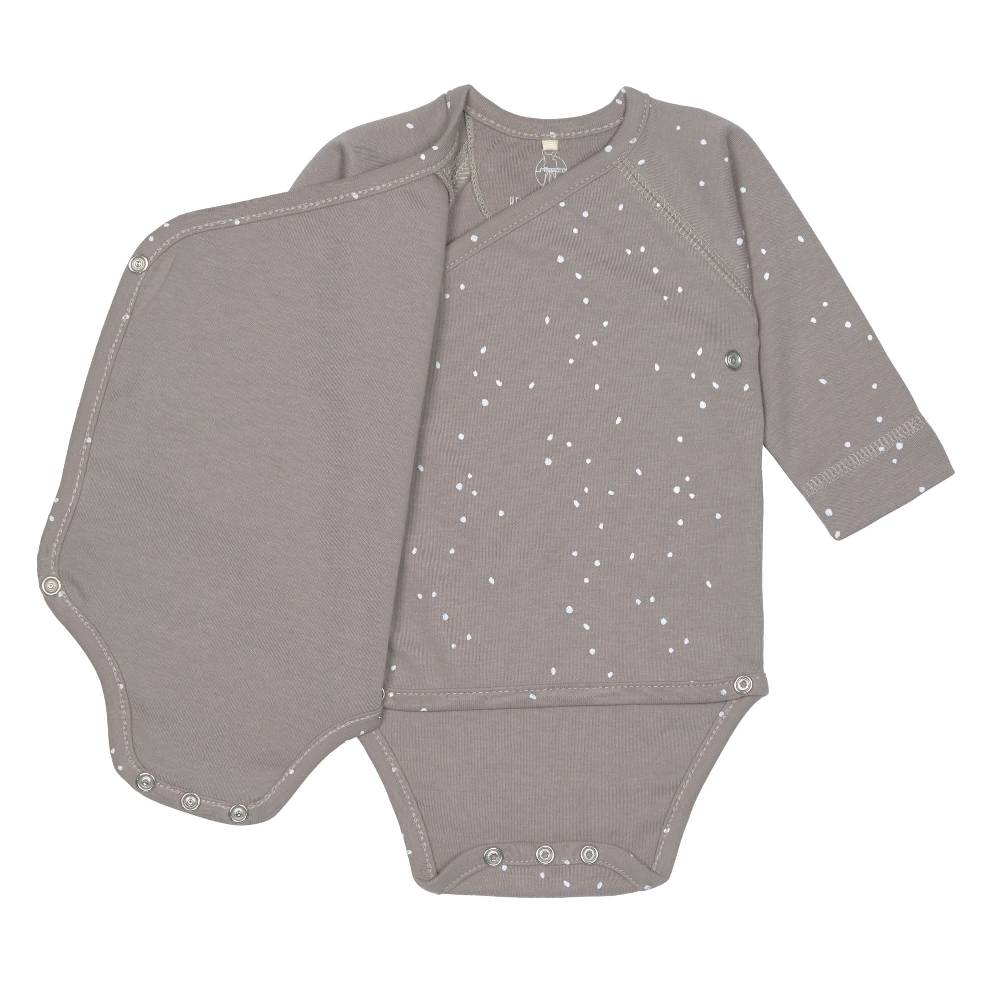 Lässig Baby Wickelbody langarm - Bio Baumwolle, Punkte, Taupe Kostenloser Versand international