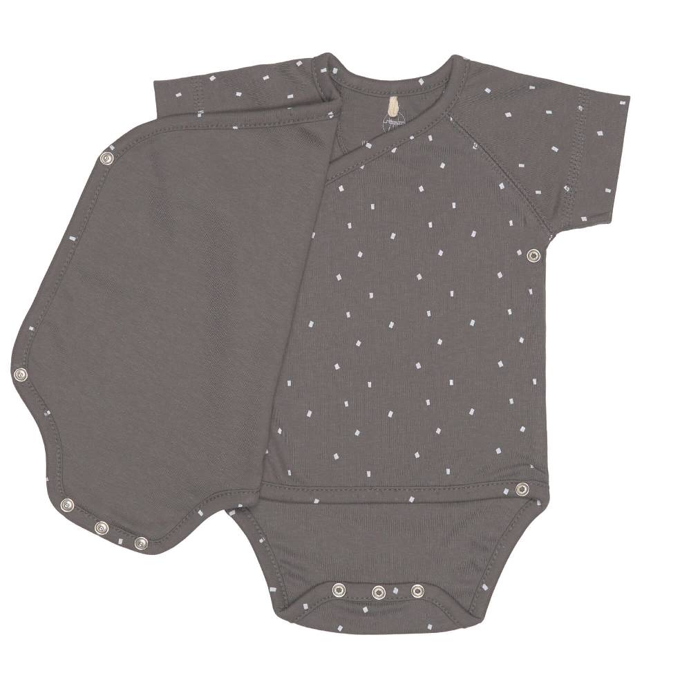 Lässig Baby Wickelbody kurzarm - Bio Baumwolle, Punkte, Anthrazit im Angebot