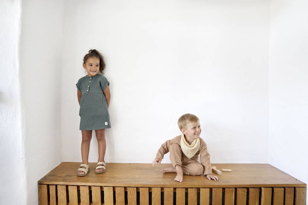 Lässig Musselin Kinderkleid - Bio Baumwolle, Petrolgrün Online Shopping