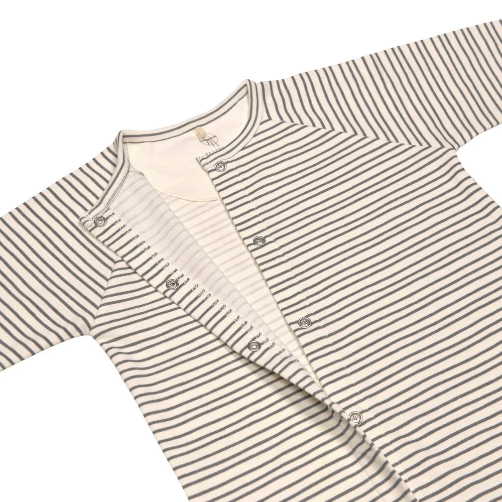 Lässig Baby Schlafanzug mit Füßen - Bio Baumwolle, Striped, Grau Vatertagsangebot