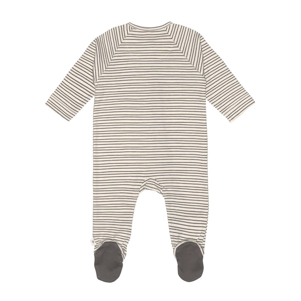 Lässig Baby Schlafanzug mit Füßen - Bio Baumwolle, Striped, Grau Vatertagsangebot