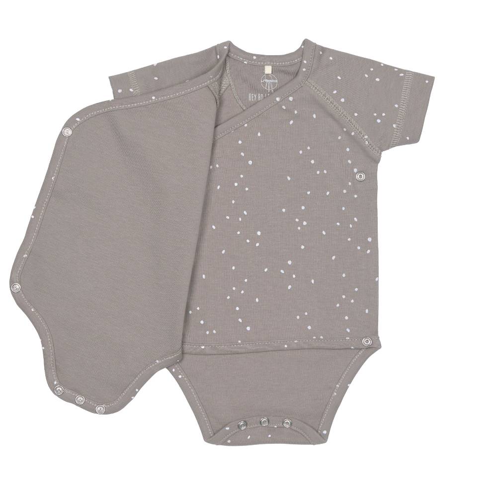 Lässig Baby Wickelbody kurzarm - Bio Baumwolle, Punkte, Taupe Zeitbegrenzte Promotion