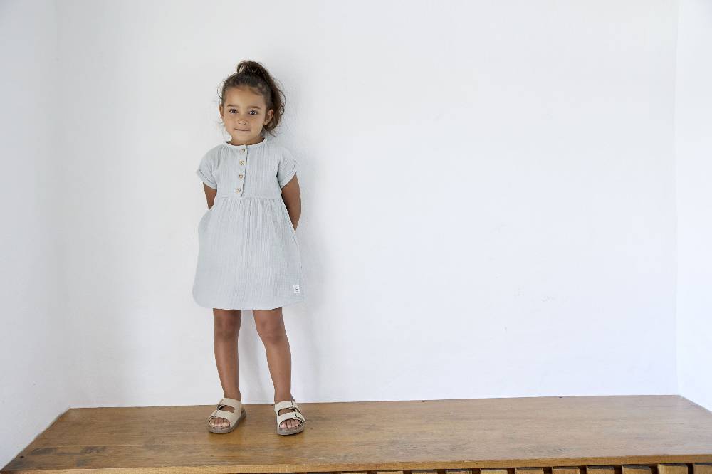 Lässig Musselin Kinderkleid - Bio Baumwolle, Blau Günstig kaufen