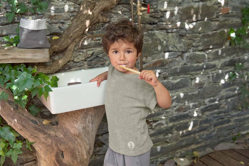 Lässig Frottee T-Shirt Kinder, Oliv Vatertagsangebot