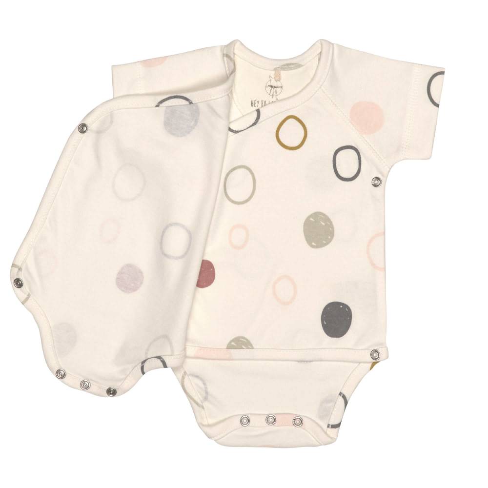 Lässig Baby Wickelbody kurzarm - Bio Baumwolle, Kreise, Beige Lagerräumung