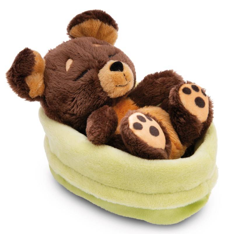 NICI Kuscheltier Sleeping Pets brauner Hund 12cm im grünen Körbchen NICI GREEN Großer Ausverkauf