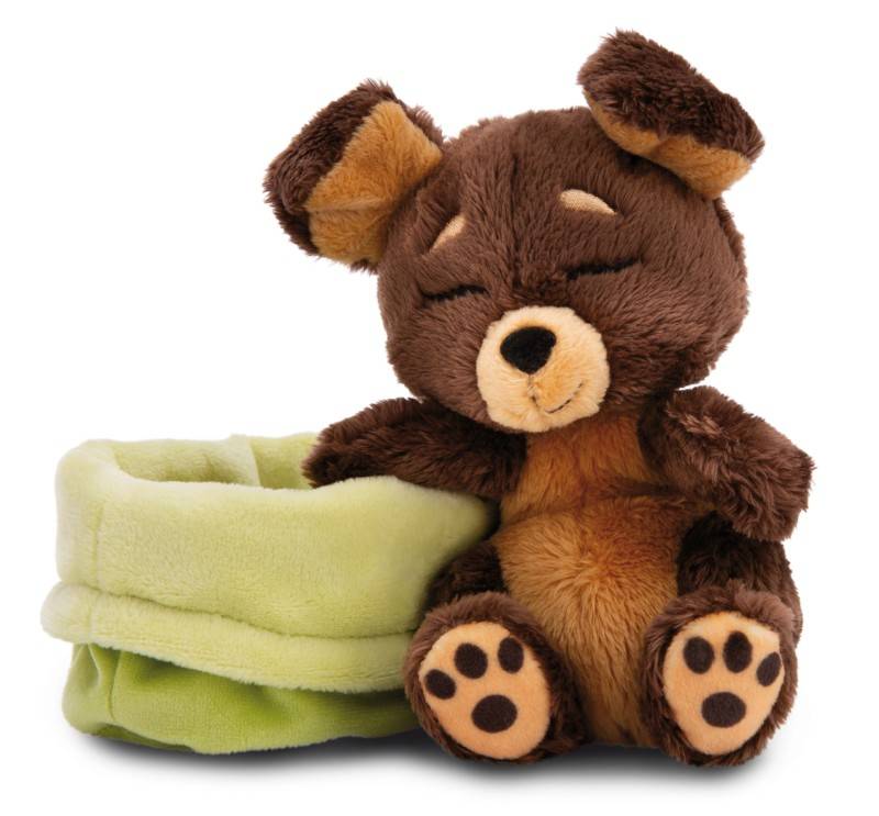 NICI Kuscheltier Sleeping Pets brauner Hund 12cm im grünen Körbchen NICI GREEN Großer Ausverkauf