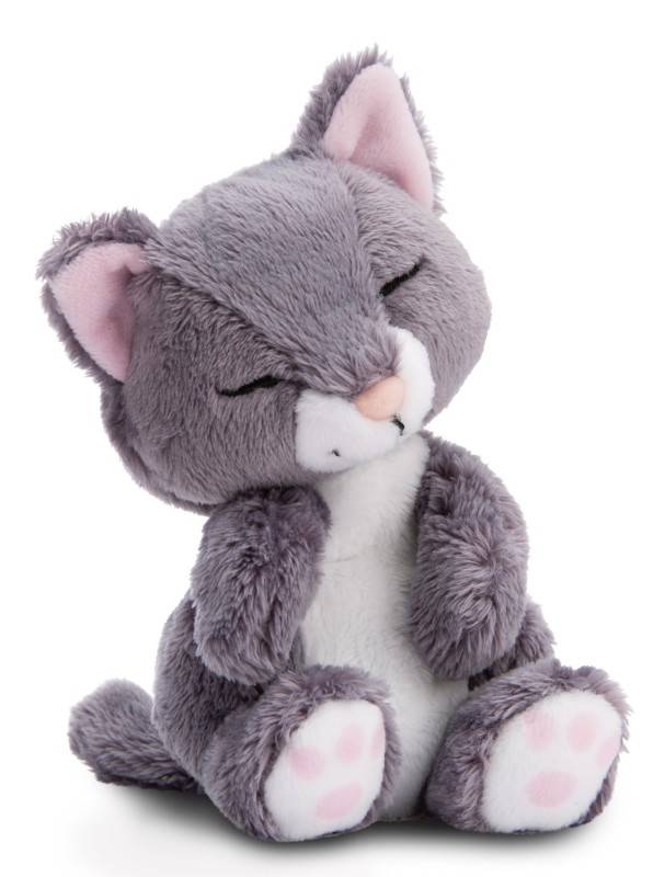 NICI Kuscheltier Sleeping Pets graue Katze 12cm im rosa Körbchen NICI GREEN Wochenangebot