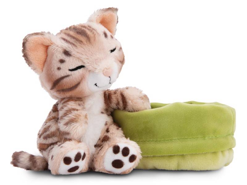 NICI Kuscheltier Sleeping Pets Bengal Katze 12cm im hellgrünen Körbchen NICI GREEN Kostenlose Rückgabe