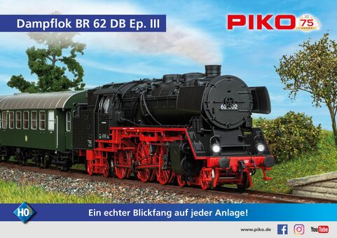 Piko Sound-Dampflok BR 62 DB III Wechselstromversion, inkl. PIKO Sound-Decoder und Dampfgenerator Artikelnummer: 50703 Auslauf