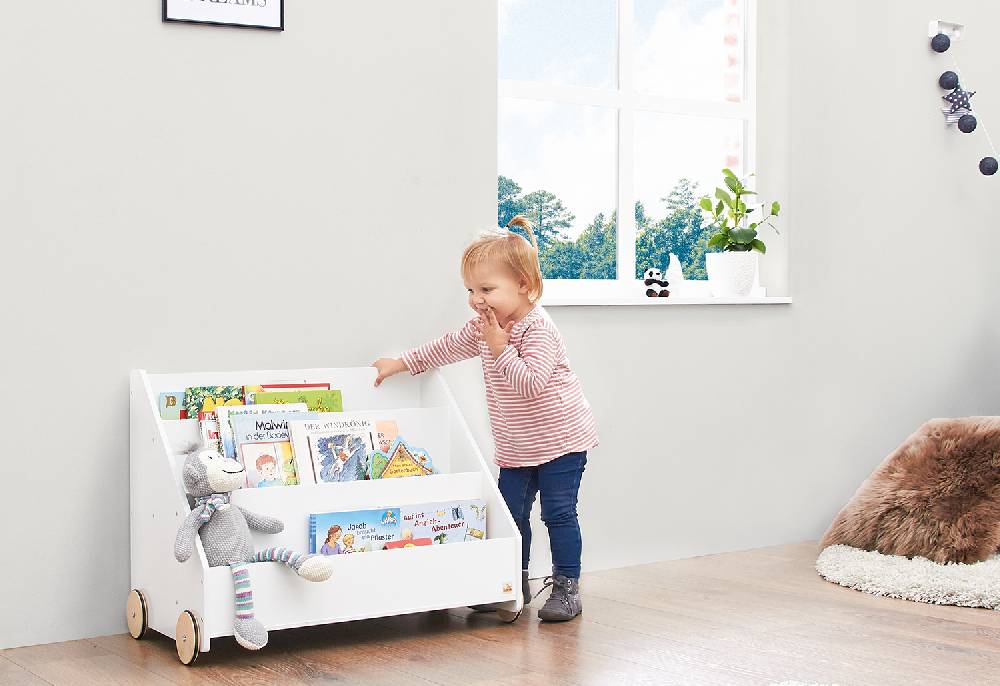 Pinolino Kinderbücherregal mit Rollen 'Lasse', weiß Preisnachlass