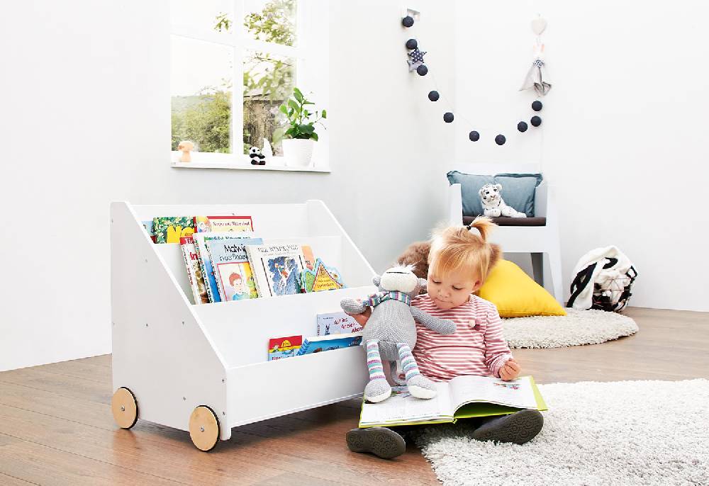 Pinolino Kinderbücherregal mit Rollen 'Lasse', weiß Preisnachlass