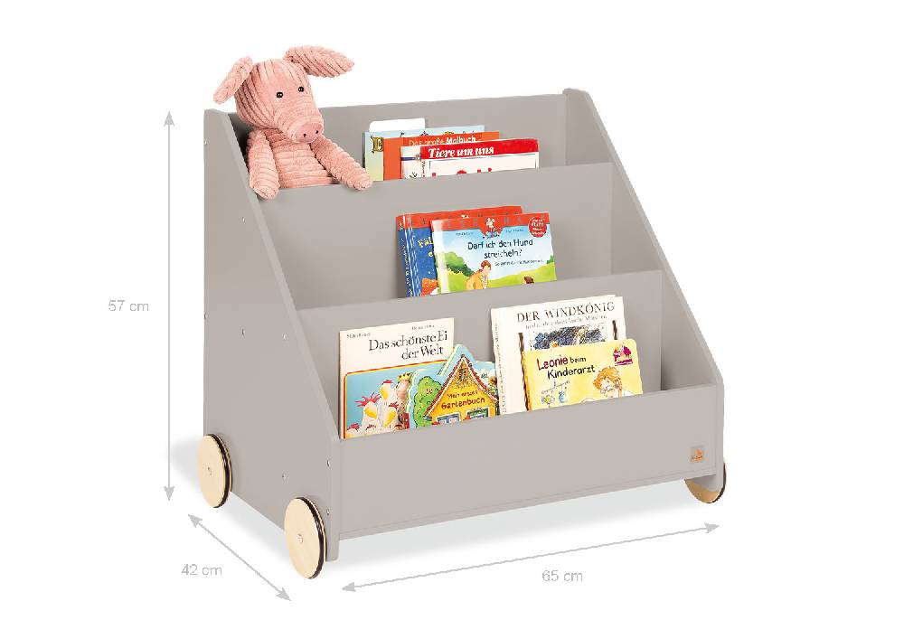 Pinolino Kinderbücherregal mit Rollen 'Lasse', grau Black Friday