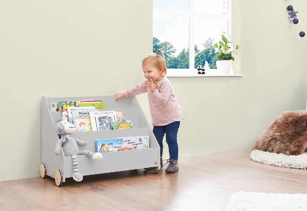 Pinolino Kinderbücherregal mit Rollen 'Lasse', grau Black Friday
