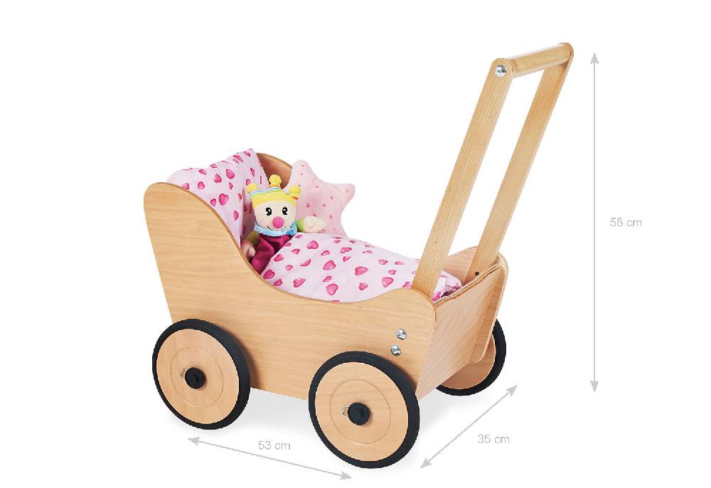 Pinolino Puppenwagen 'Sarah', inkl. Bettzeug Dessin 'Herzchen', rosa, 3-tlg zollfrei