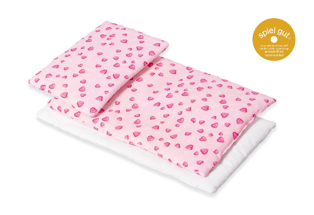Pinolino Puppenbettzeug für Puppenbetten 'Herzchen', rosa, 3-tlg Saisonschlussverkauf