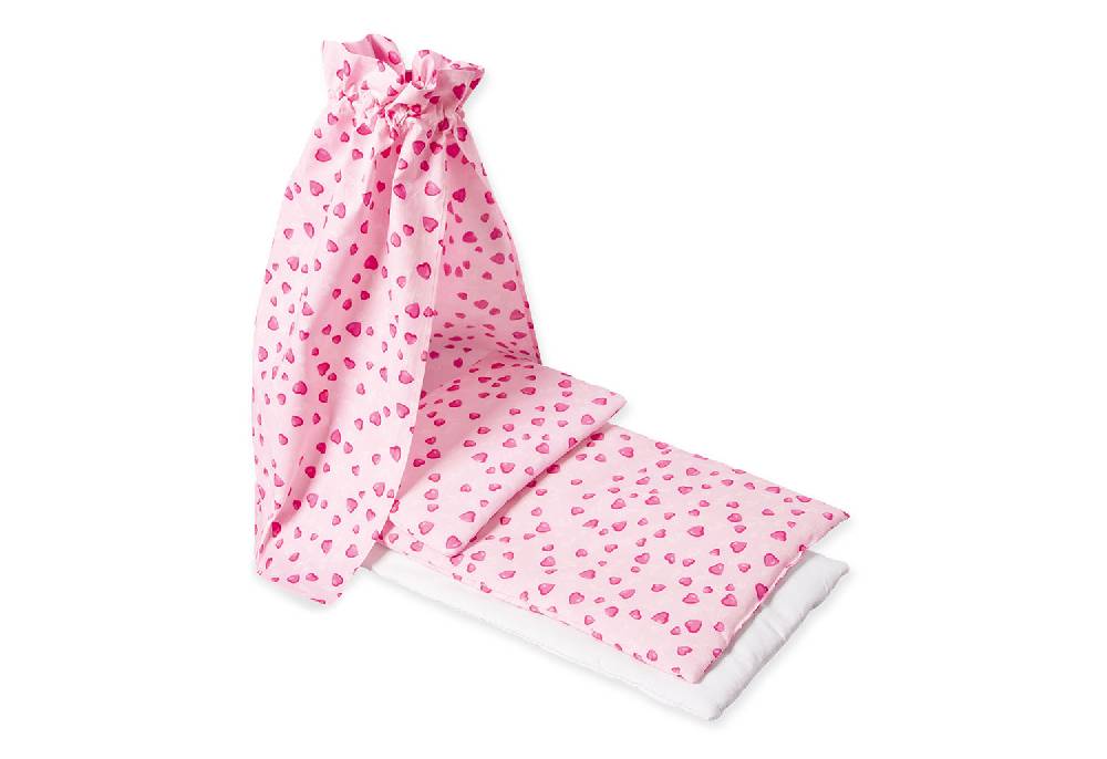 Pinolino Puppenbettzeug für Puppenwiegen mit Himmel 'Herzchen', rosa, 4-tlg. - Auslaufartikel im Angebot