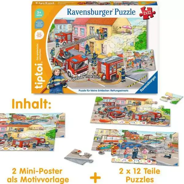 Ravensberger Matratzen Kinderpuzzle ab 3 Jahren - tiptoi® Puzzle für kleine Entdecker: Rettungseinsatz - 12 Teile Nur für heute