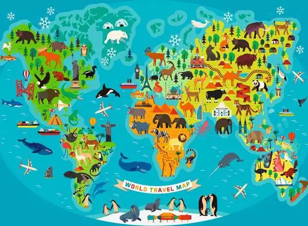 Ravensberger Matratzen Kinderpuzzle ab 7 Jahren - Tierische Weltkarte - 150 Teile 50% Rabatt für begrenzte Zeit