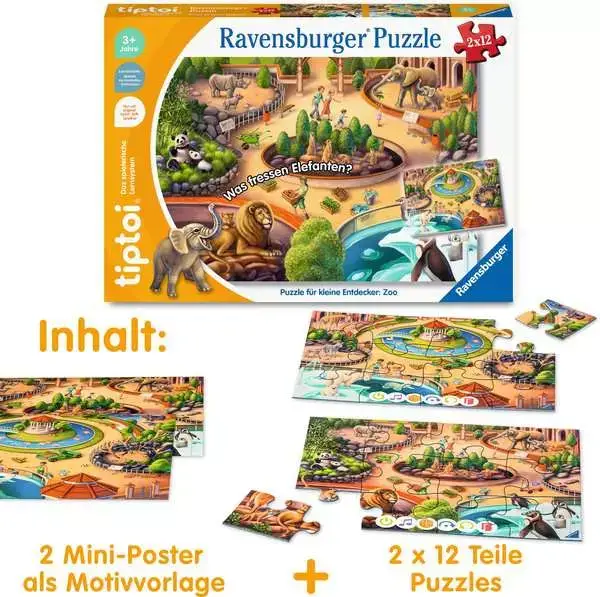 Ravensberger Matratzen Kinderpuzzle ab 3 Jahren - tiptoi® Puzzle für kleine Entdecker: Zoo - 12 Teile Günstiger Verkauf