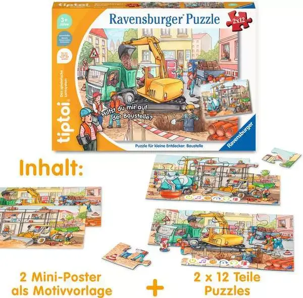 Ravensberger Matratzen Kinderpuzzle ab 3 Jahren - tiptoi® Puzzle für kleine Entdecker: Baustelle - 12 Teile Fabrik Onlineshop