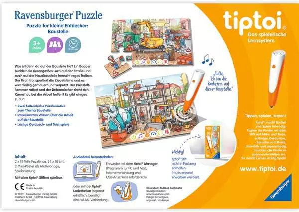 Ravensberger Matratzen Kinderpuzzle ab 3 Jahren - tiptoi® Puzzle für kleine Entdecker: Baustelle - 12 Teile Fabrik Onlineshop