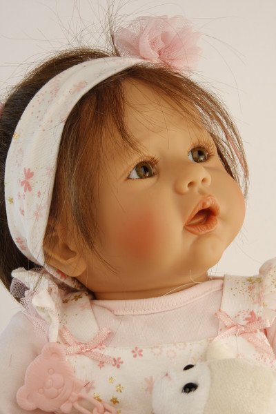Schildkröt Manufaktur Baby Pina 52 cm von Karola Wegerich , braune Haare, Kleidung rose/weiss Neueste Mode