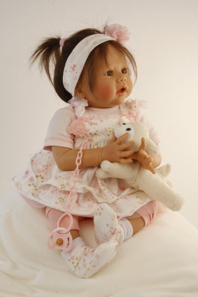 Schildkröt Manufaktur Baby Pina 52 cm von Karola Wegerich , braune Haare, Kleidung rose/weiss Neueste Mode