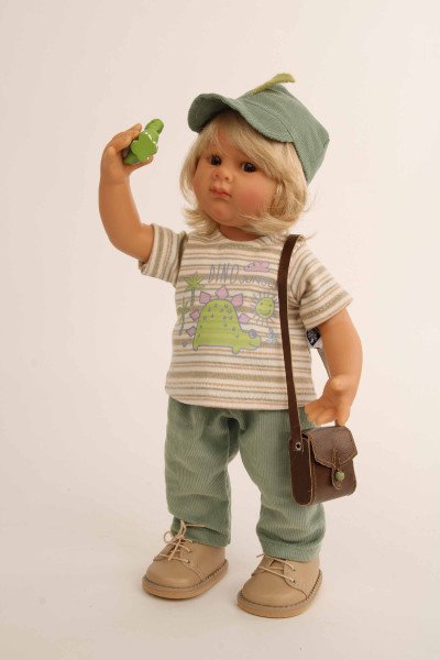 Schildkröt Manufaktur Puppe Müller-Wichtel Willy 30 cm blonde Haare, Kleidung Dino Fabrikpreis